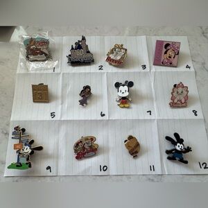 Disney Enamel 12 Pin Lot Featuring Classic Mickey, Minnie & More - Multi Color